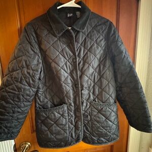 GAP VTG Black Quilted Farm Garden Jacket with Corduroy Trim
